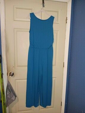 Pretty Garden Blue Sleeveless Wide Leg Jumpsuit Pockets Womens Sz XL